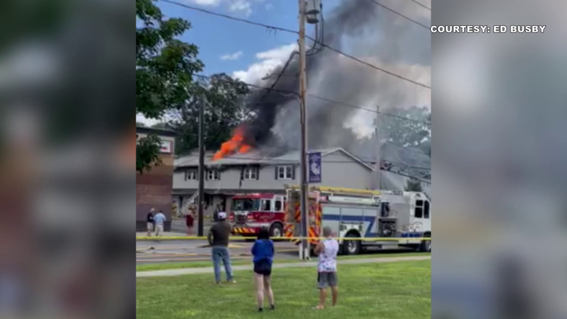 Flames broke out along Courtland Street in East Stroudsburg shortly after 12 p.m. Sunday.