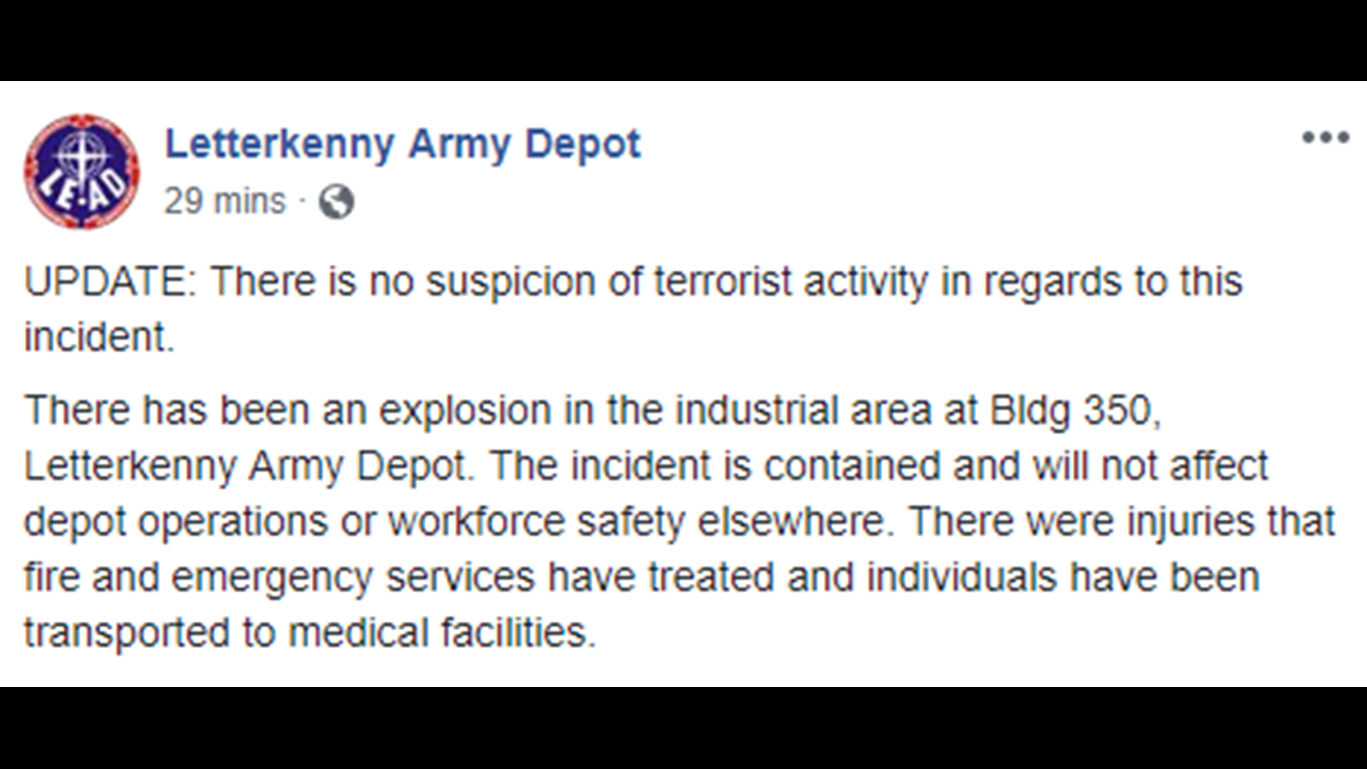At Least Four Injured in Explosion at Letterkenny Army Depot in Central ...