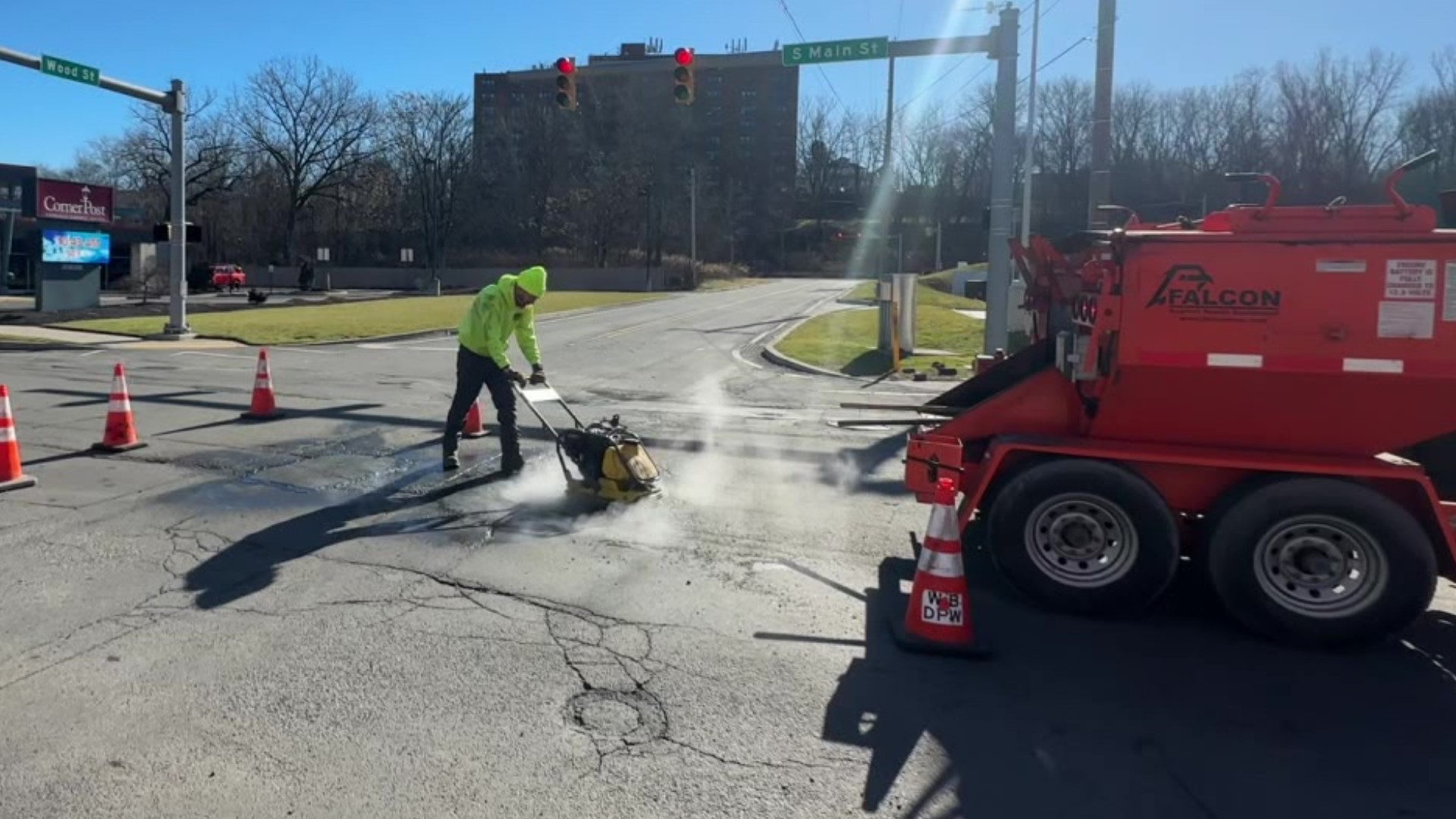 The city's machine allows crews to patch potholes with a longer-lasting fix than a cold patch.