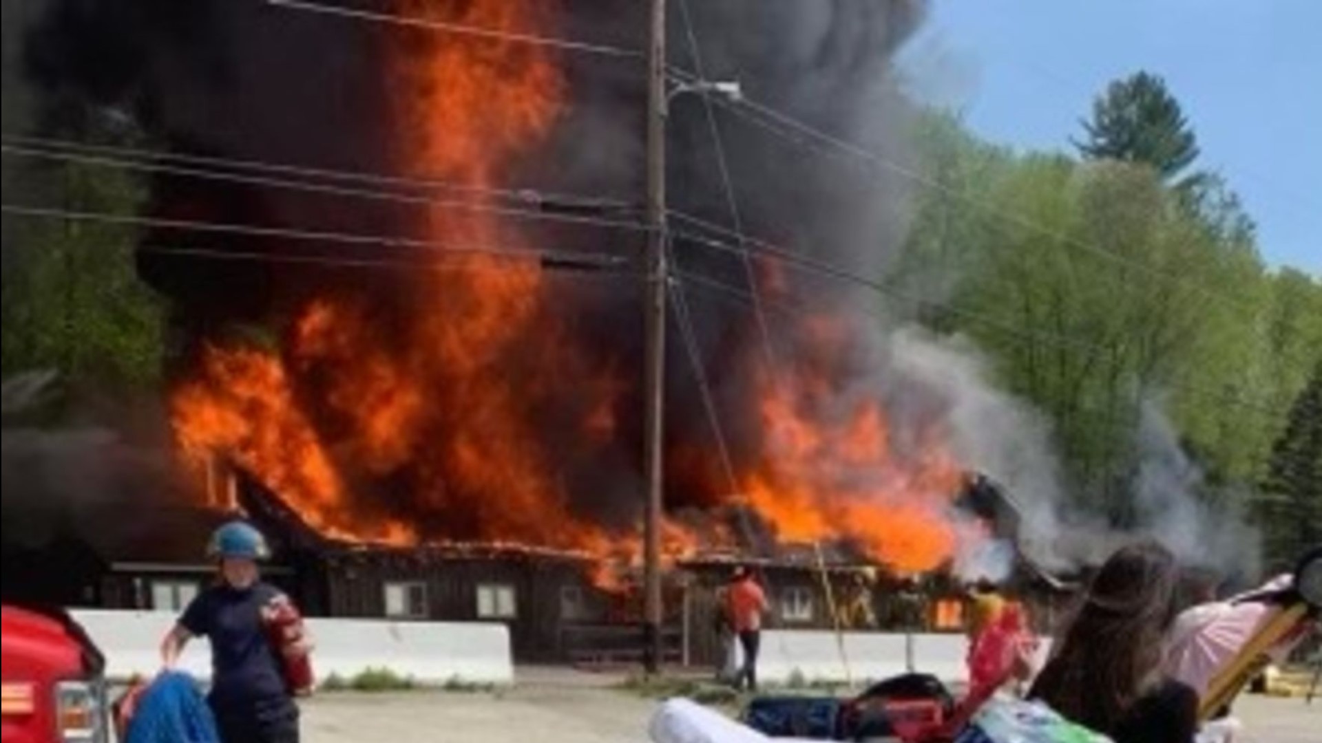 Flames broke out around 2 p.m. Friday at Gin's Tavern along Route 107 in Clinton Township.