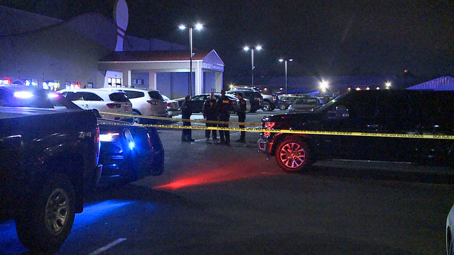 Shots were fired outside a bowling alley in Wilkes-Barre Wednesday night. One person was hit.