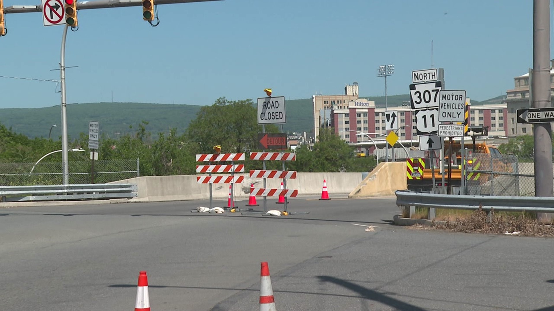 PennDOT is working on a bridge at the bottom of Moosic Street that feeds into downtown Scranton.