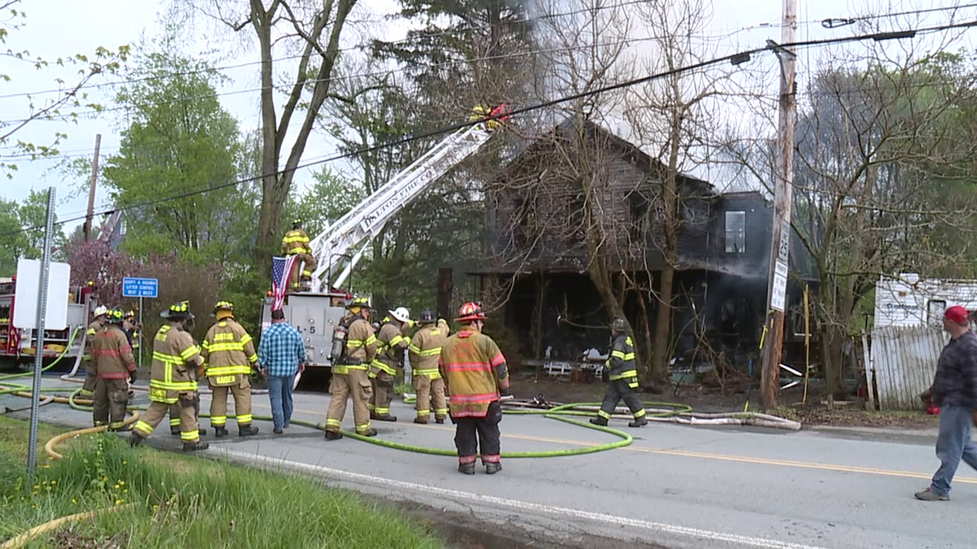 Flames sparked at a home along Route 407 in Benton Township around 1 p.m. Monday.