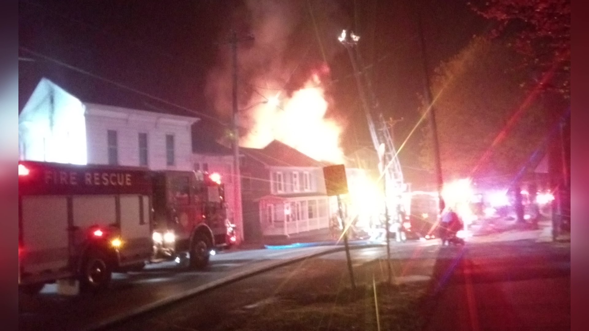 When crews arrived, they found heavy fire shooting from the rear of the home.