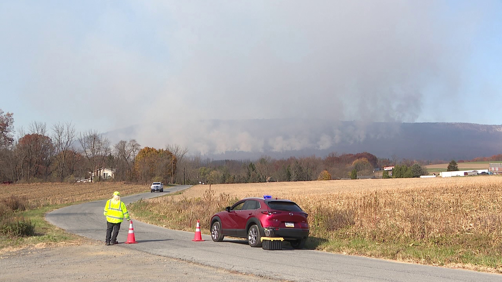 Flames sparked in Lehigh Township near Palmerton around 1:30 p.m. Saturday.