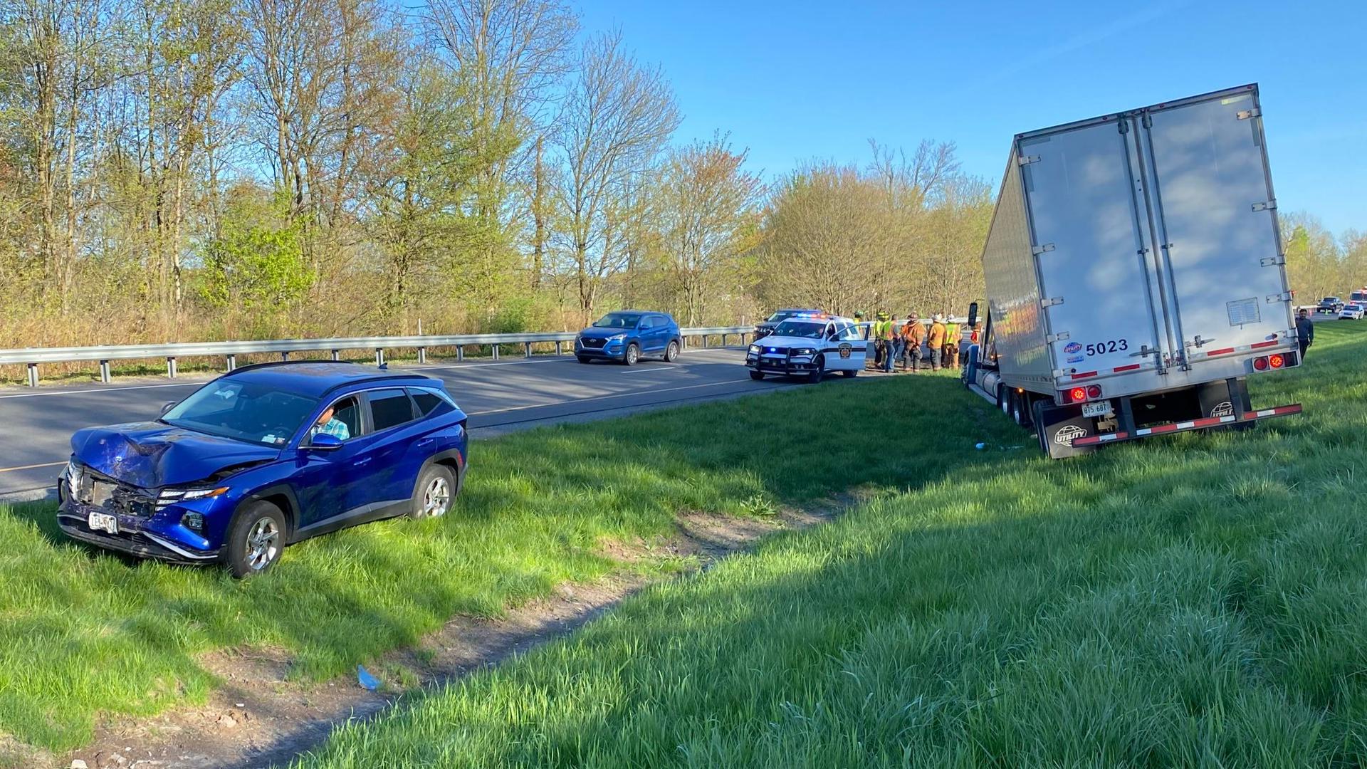 Two tractor-trailers and one car were involved in a crash on I-81 near Lenoxville on Thursday afternoon.