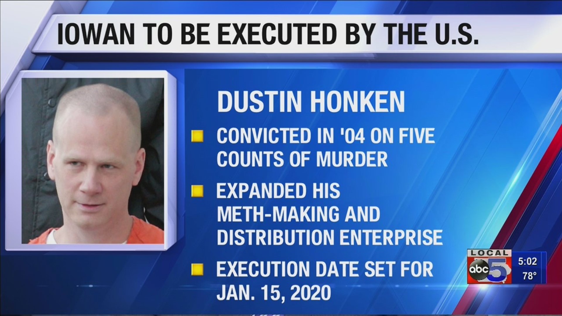 Iowan and four other U.S. inmates scheduled to be executed