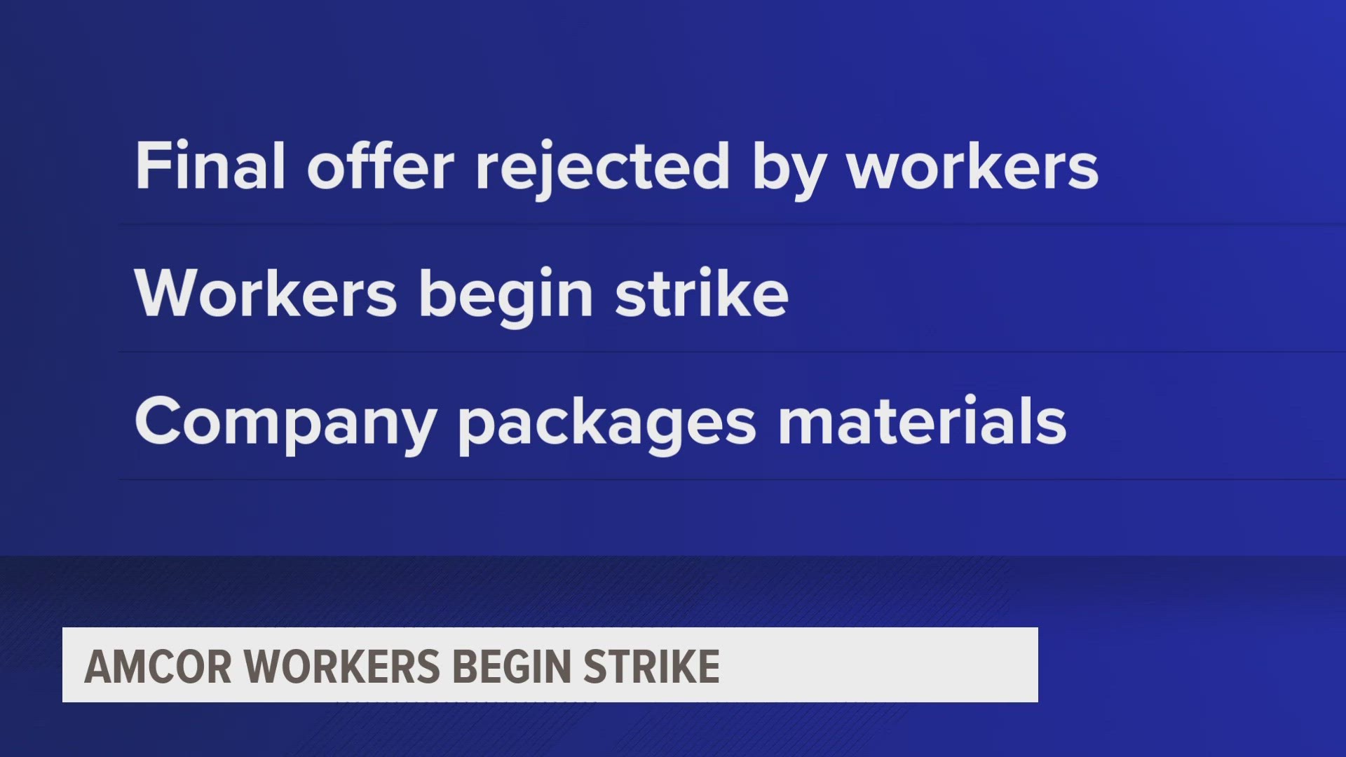 100 employees voted to reject Amcor's latest offer. The Des Moines Amcor plant makes packaging products for several global companies like Kraft and Nestle.