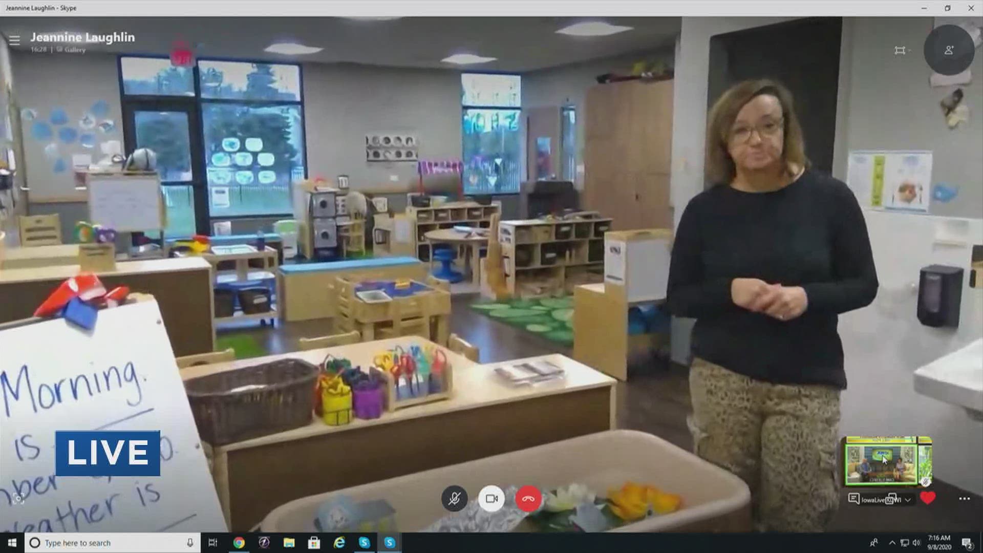 Jeannine at New Horizon Academy shows Lou and Jackie their preschool classroom