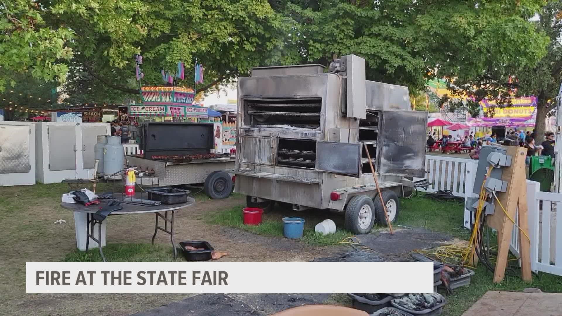The cooker caught fire and was out of control. Fairgoers and troopers scrambled to put out the fire as quickly as possible before firefighters came to finish it off.