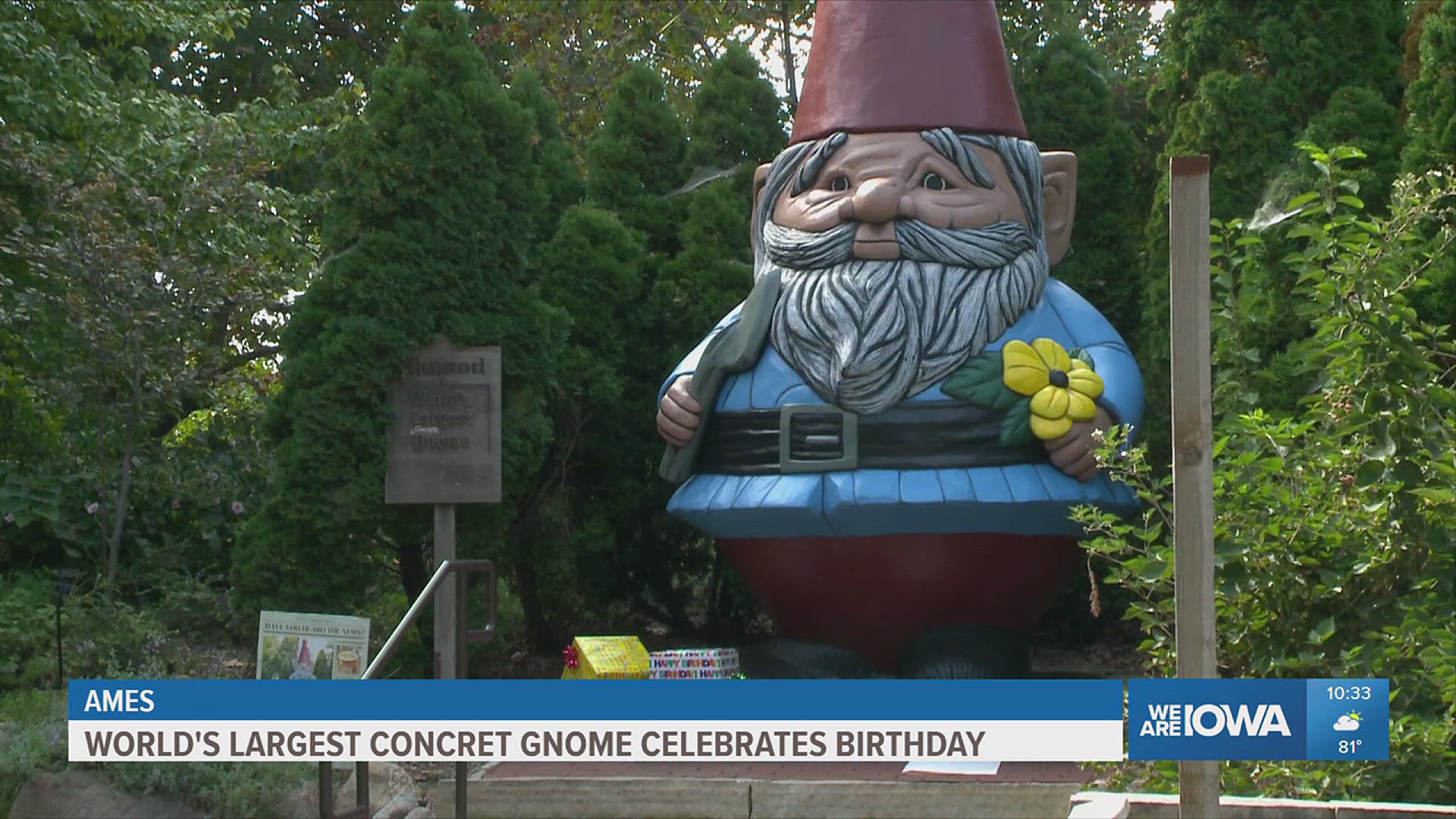 The giant gnome was originally built in Wisconsin.