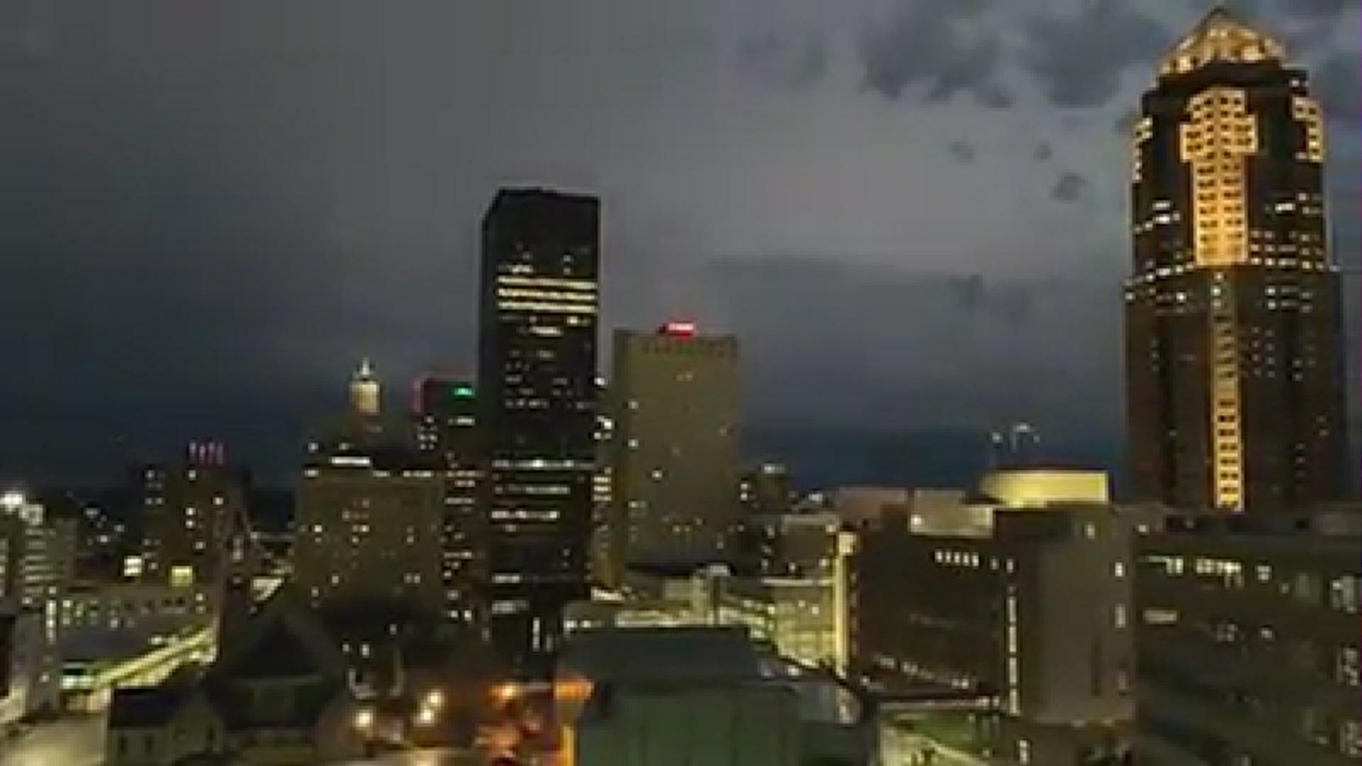 Lightning lit up the night sky in downtown Des Moines in July 2020