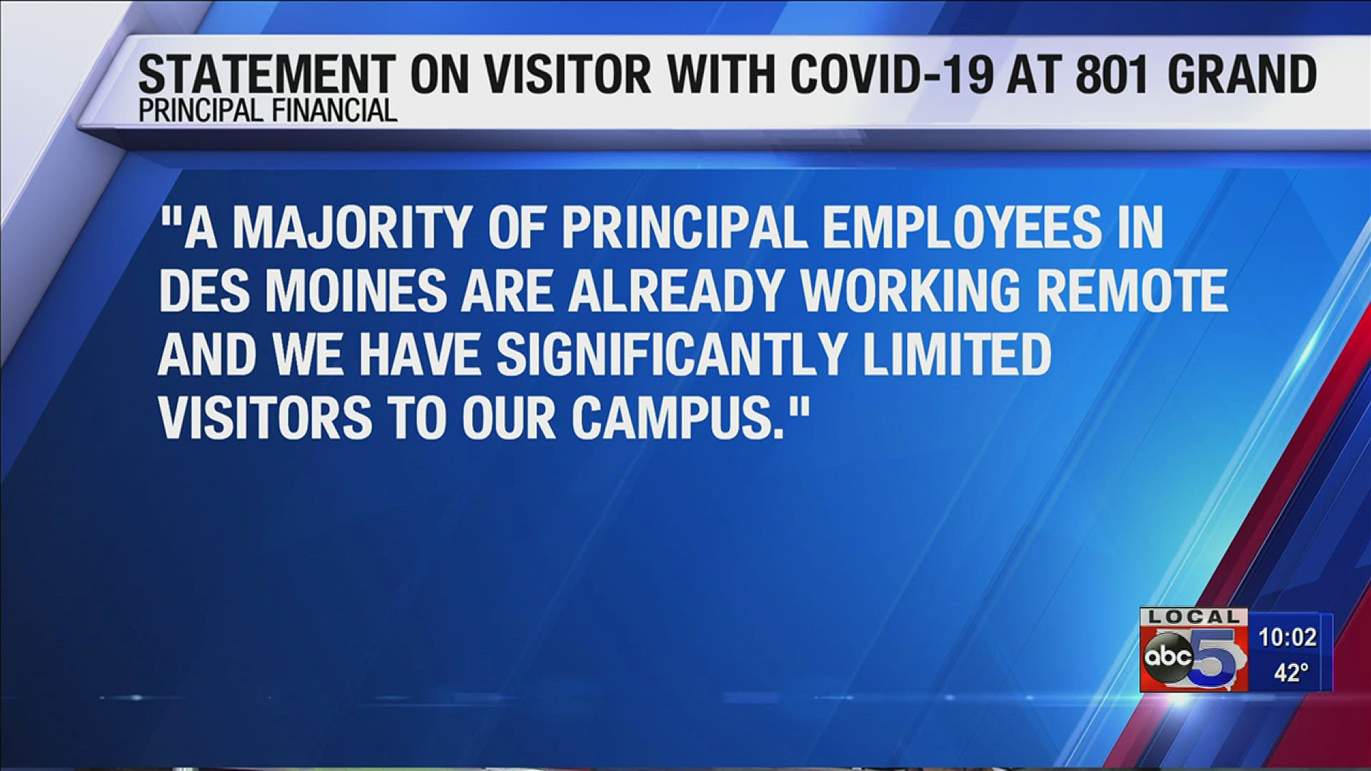 Principal confirms visitor to 801 Grand in Des Moines had COVID-19