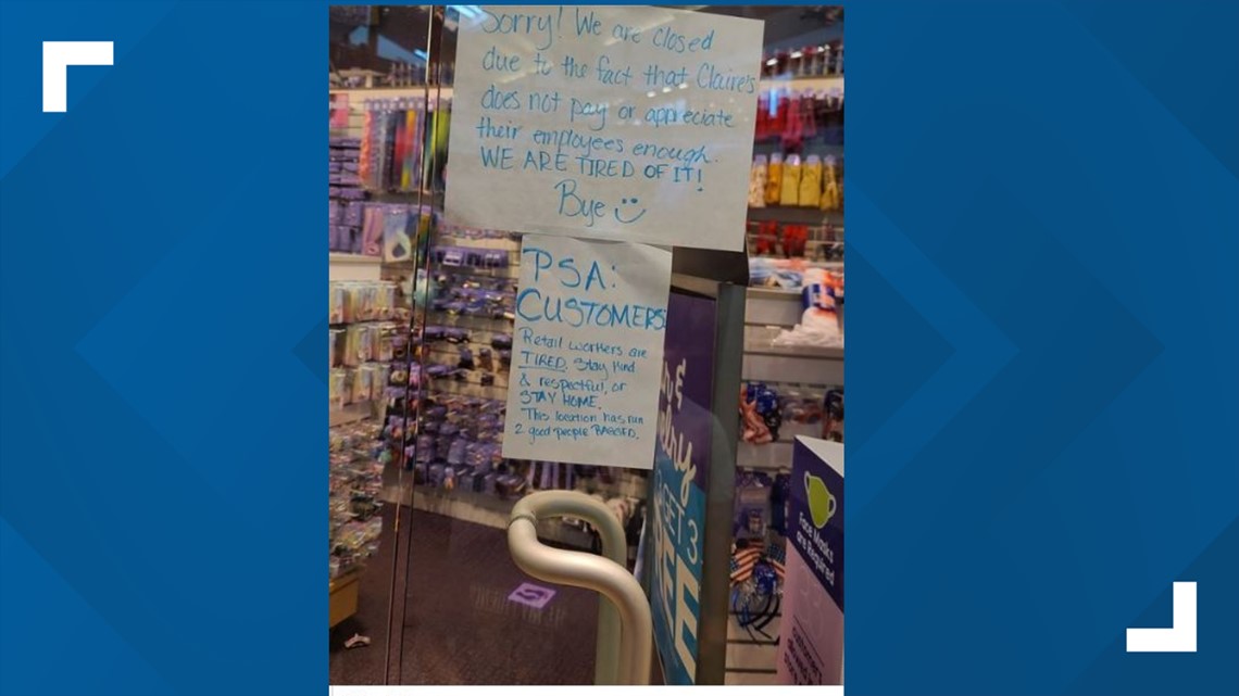Claire's employees at Jordan Creek Mall post handwritten signs of frustration: 'Retail workers are tired' - Vimarsana News