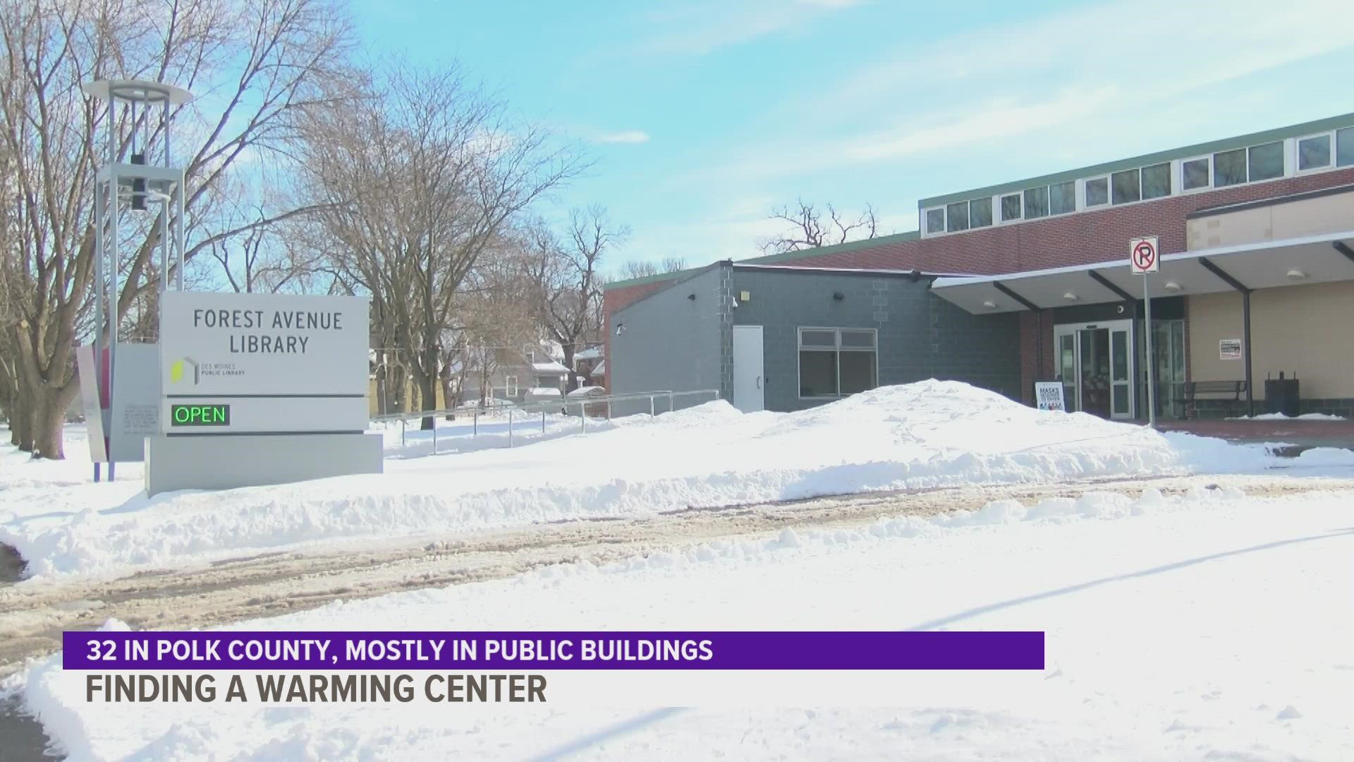 There are 32 warming centers within Polk County, 15 of which are in Des Moines.