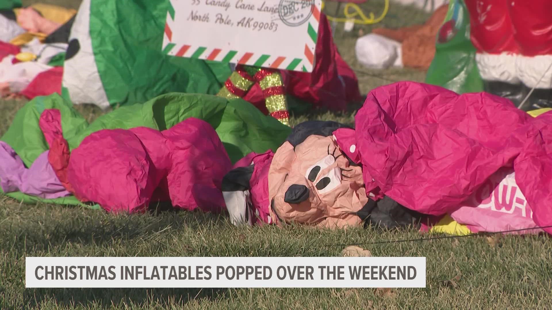 Clive police are searching for answers this evening after reports of inflatable Christmas decorations were damaged over the weekend.