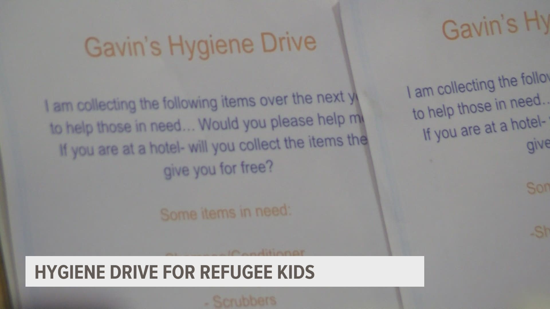 Gavin Anderson is collecting products for his hygiene drive to give back to refugee kids in need. He's looking for community support to help him reach as many kids.