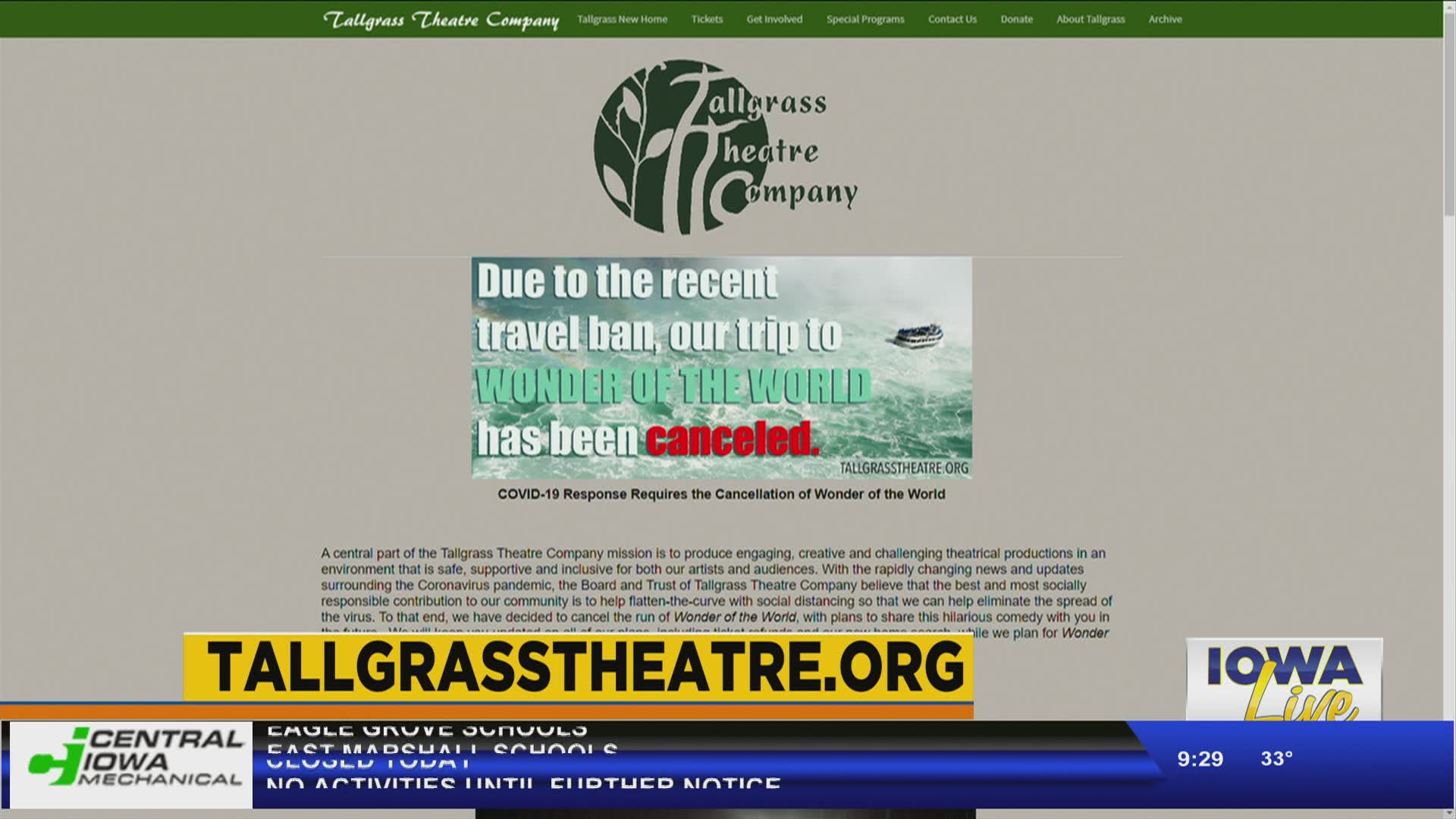 Tall Grass Thetre's upcoming show is canceled. Tome Perrine talks about what's next