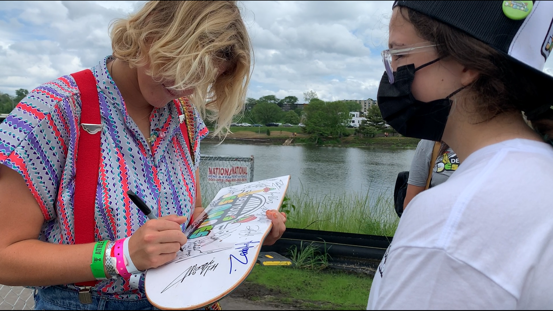 Olympic-bound Bryce Wettstein was one of many pro skaters to sign fans' boards.