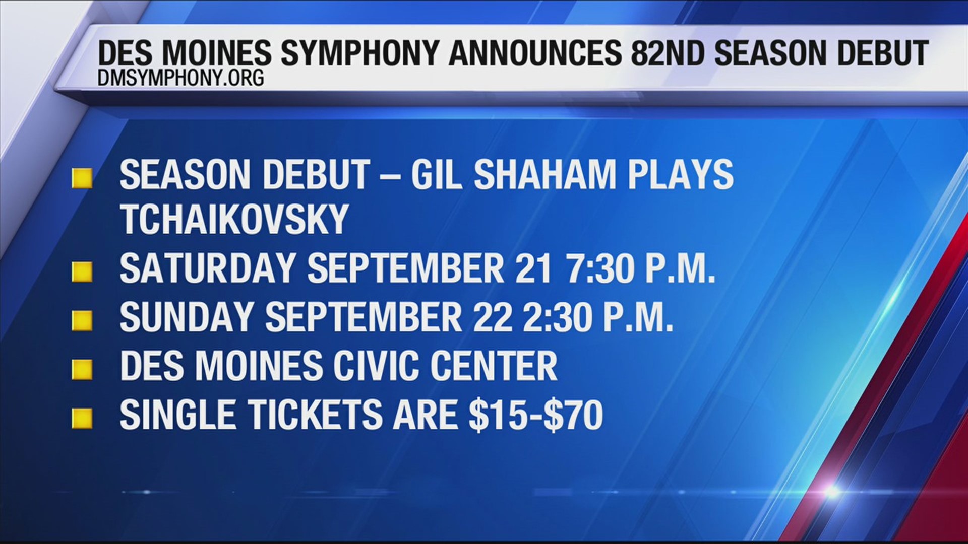 This weekend scenes from Shakespearean and Russian literature are the inspiration as the Des Moines Symphony kicks off their 82nd season with Grammy award-winner and America’s “Instrumentalist of the Year” Gil Shaham.