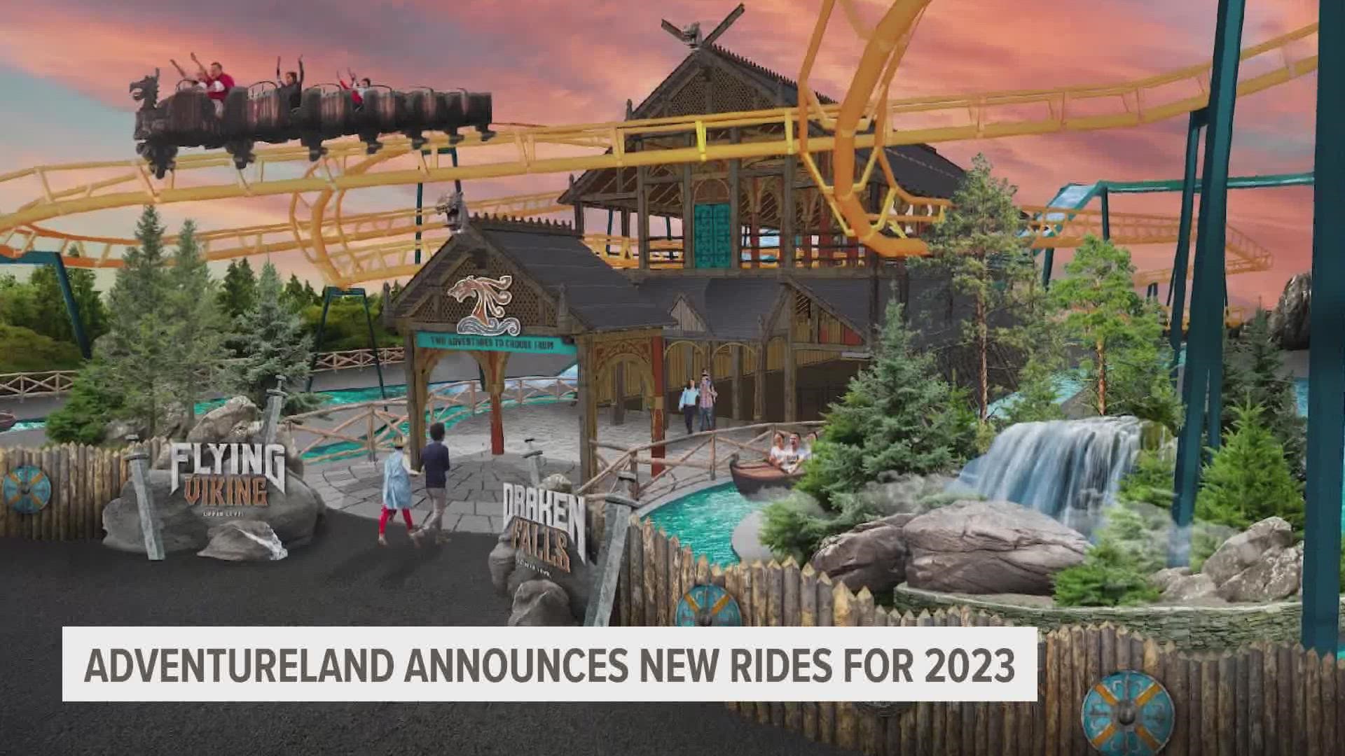 The Viking-themed rides will be intertwined, with the rollercoaster wrapping around and diving under the log flume.