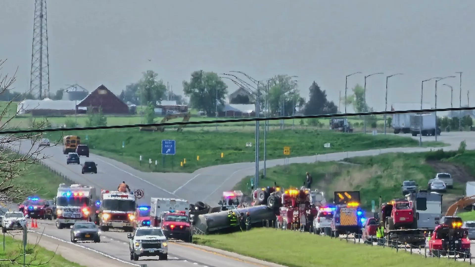The crash, which led to the tanker rolling onto its side, happened around 9 a.m. Thursday near 158th Avenue on I-35 northbound.