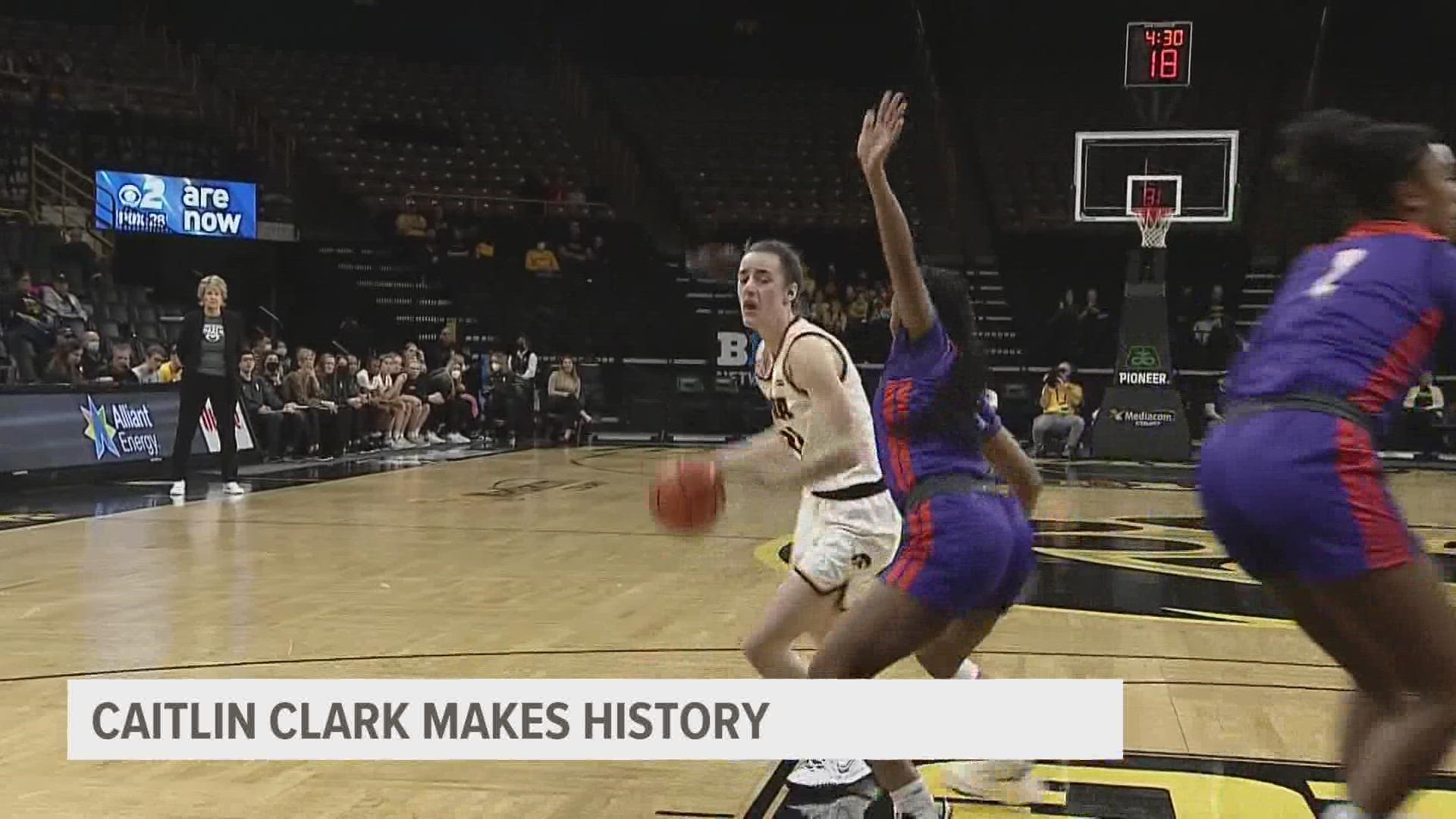 Clark broke the record for most points scored by a player in a women’s basketball game at Carver-Hawkeye Arena.