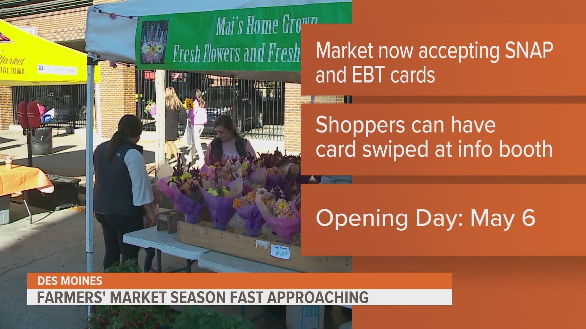 Farmers' market shoppers can have their cards swiped at the information booth in exchange for market tokens. Opening day is Saturday, May 6.