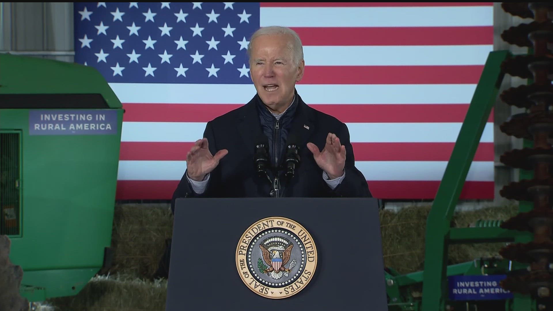Biden was joined Agriculture Secretary and former Iowa Gov. Tom Vilsack.