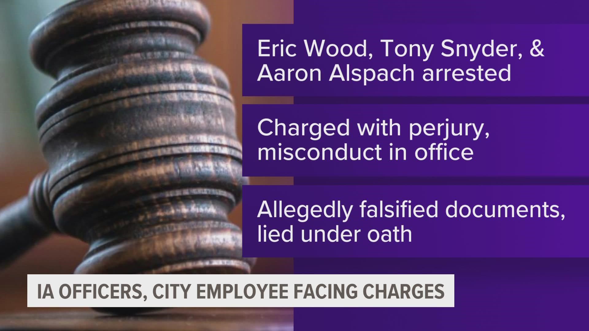 Administrator Eric Wood and former officers Tony Snyder and Aaron Alspach are all charged with felonious misconduct in office and perjury in Calhoun County.