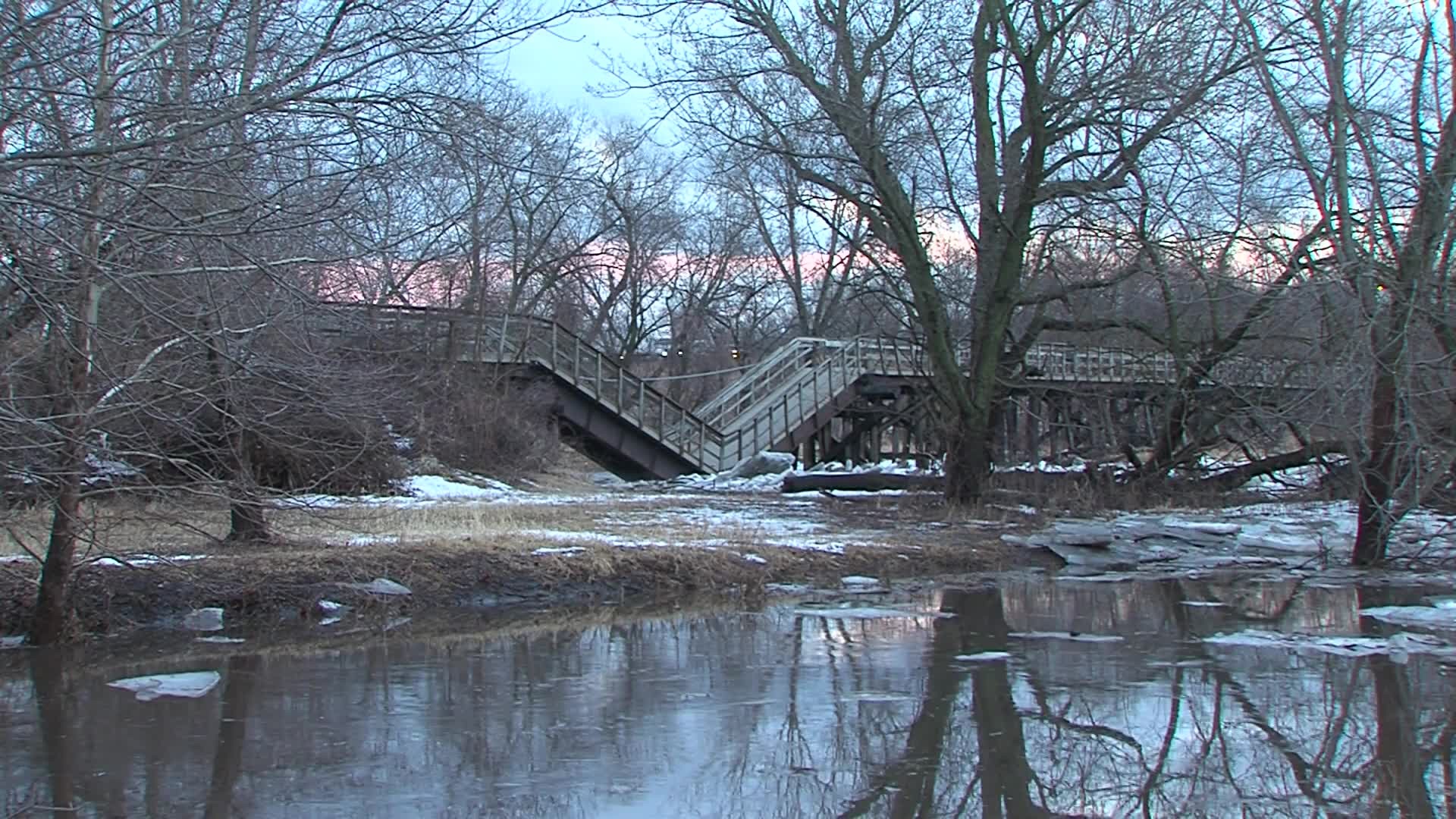 An ice jam is said to be the blame of the bridge collapse.