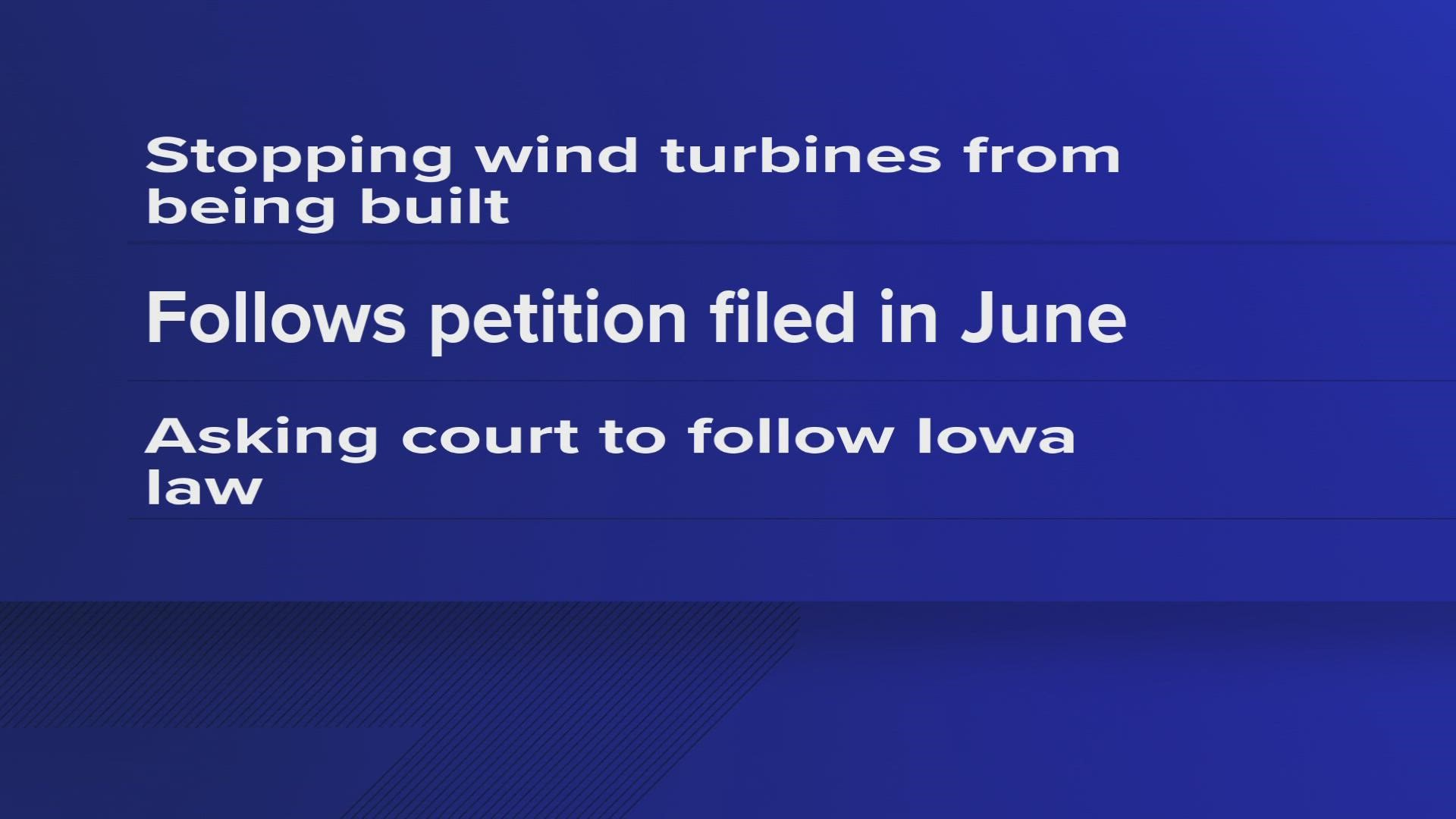 Richard Arp filed a lawsuit against the Board of Supervisors’ action reaffirming an outdated commercial wind energy ordinance in Tama County.
