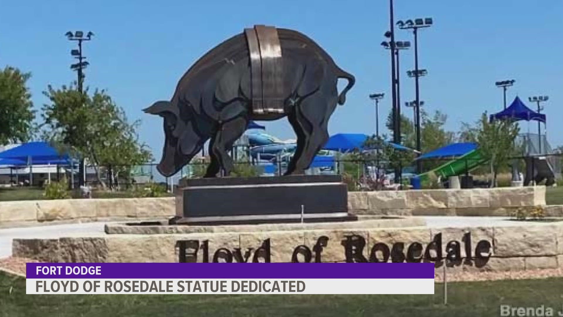 The trophy is modeled after a hog that the Hawkeyes delivered to the Minnesota governor in 1935. That hog was from Fort Dodge.