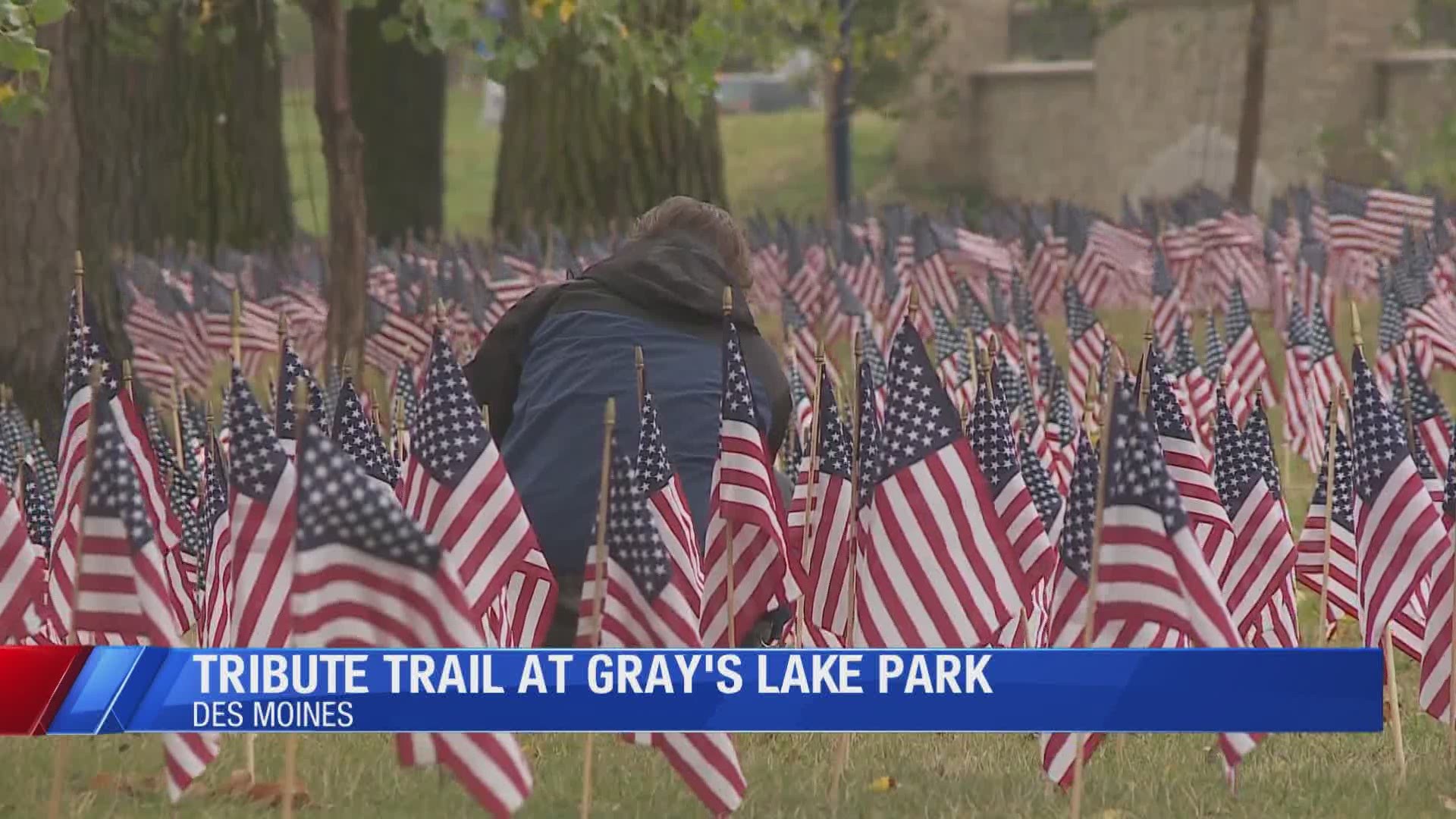 On the 19th anniversary of the 9/11 attacks, Iowans can visit the annual 9/11 Tribute Trail at Gray’s Lake Park through Saturday, Sept. 12.