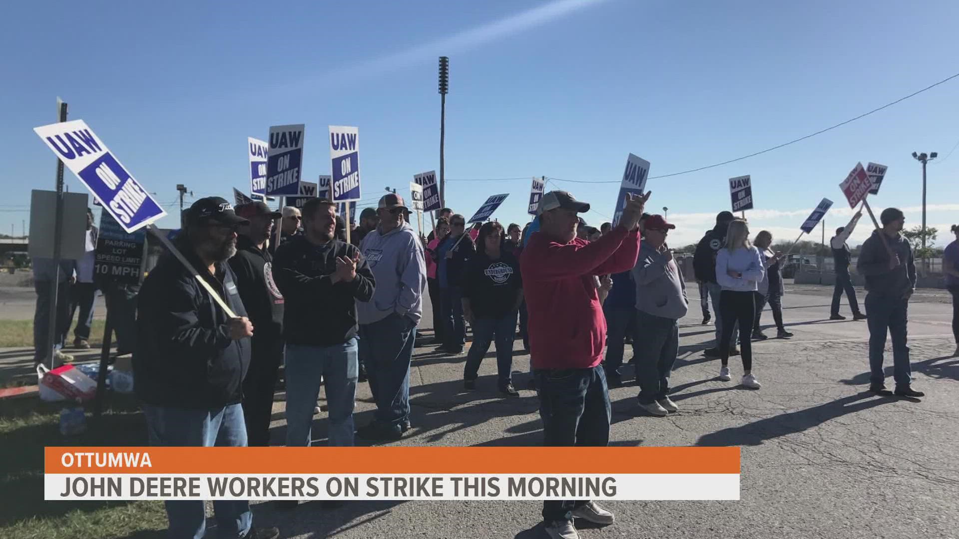 John Deere workers are on strike for the first time since 1986 after United Auto Workers members did not come to an agreement on a proposed contract Wednesday night.