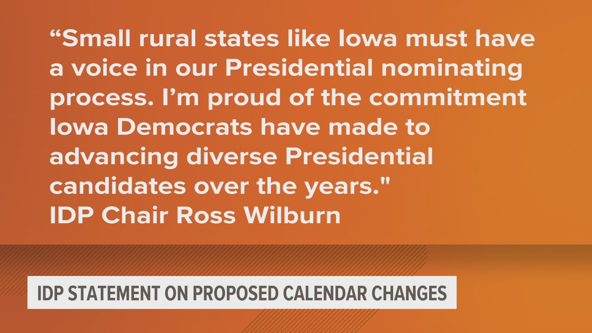 Iowa Democratic Party Chair, Ross Wilburn comments on the proposed caucus calendar.