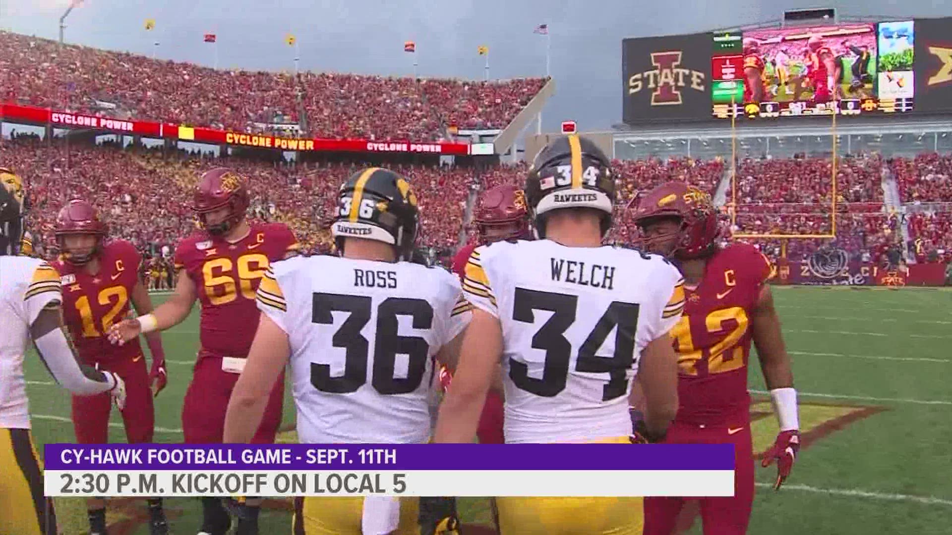 The Hawkeyes will visit the Cyclones at 2:30 p.m. on Sept. 11 on Local 5.
