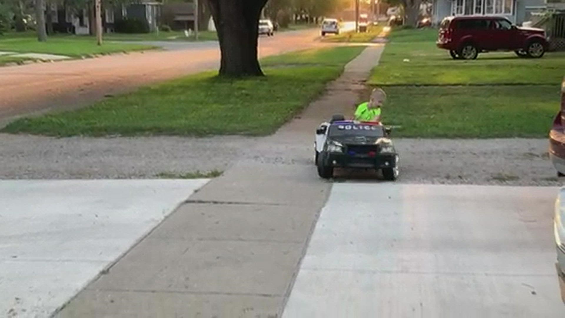 Five-year-old Tucker Garrels has been helping Nevada police patrol the sidewalks—so the officers returned the favor.