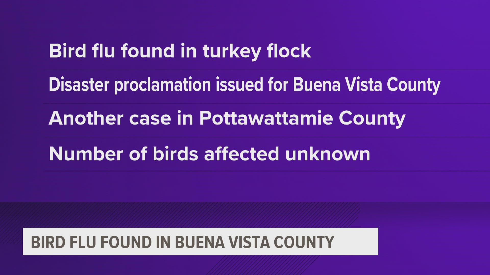 Iowa agriculture officials and the U.S. Department of Agriculture confirmed the case in Buena Vista County, about 100 miles north of a previously-confirmed case.