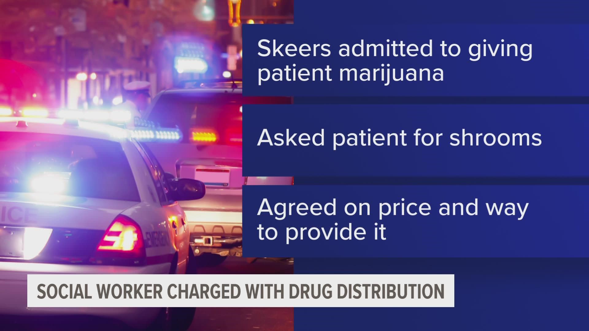 According to the criminal complaint, 41-year-old Benjamin Skeers admitted to giving the patient marijuana during a therapy session at LifeWork in Ankeny.