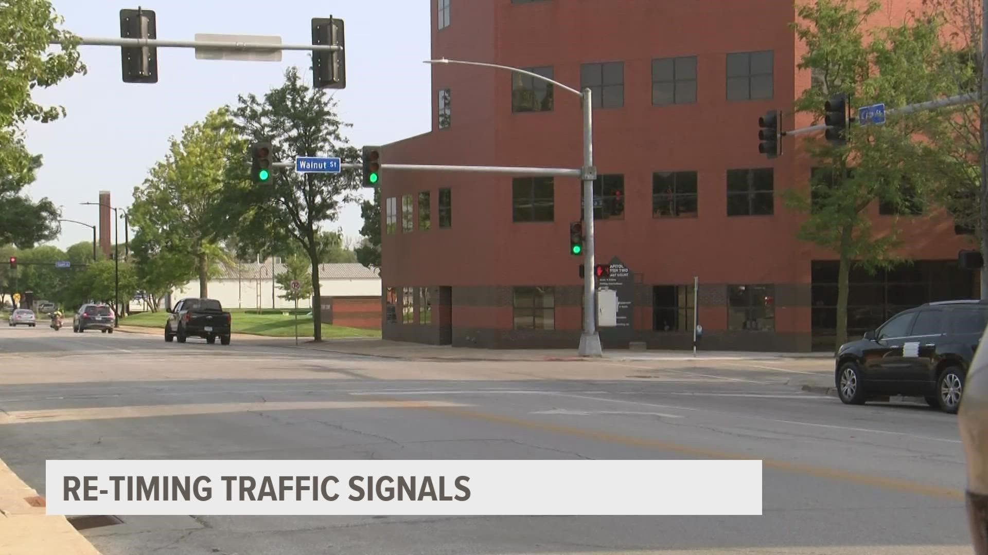 The city is adjusting the timing of more than 425 traffic signals in an effort to improve traffic flow.