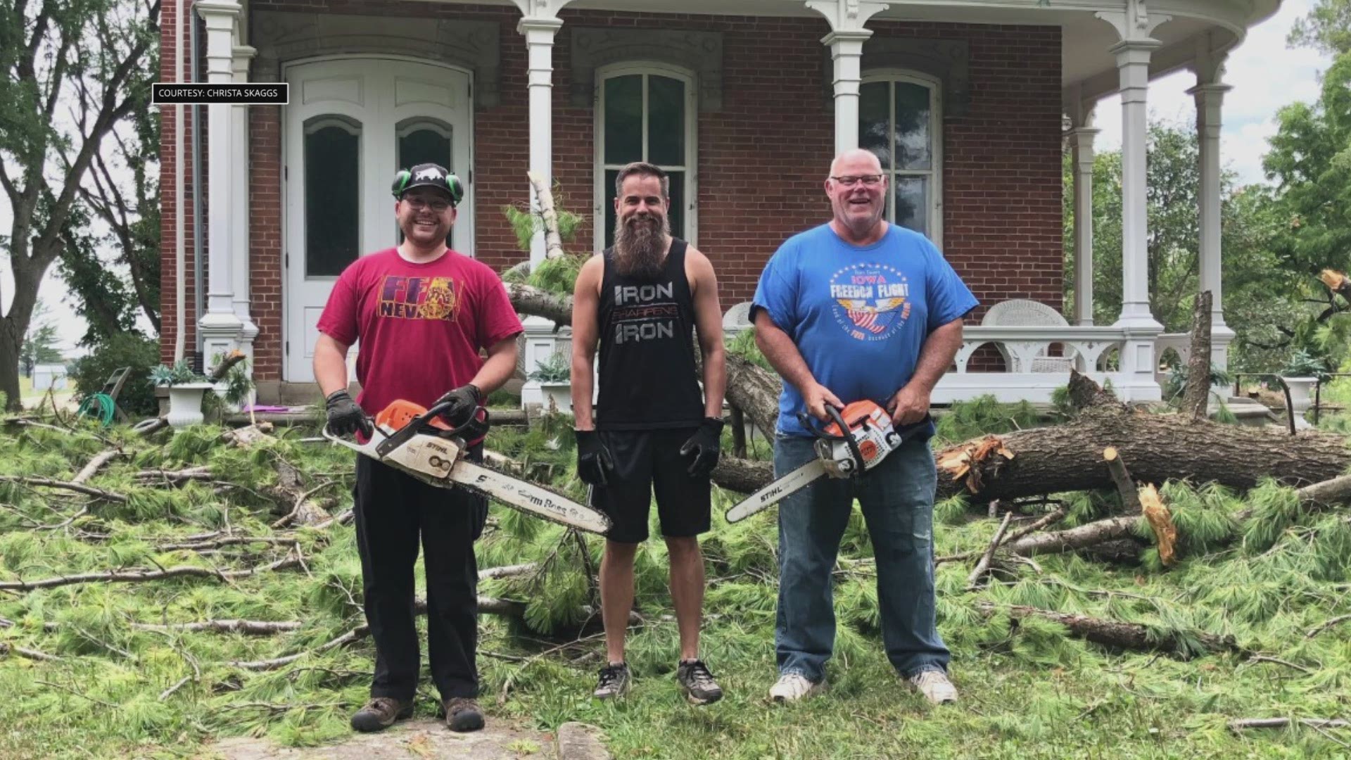 Evergreen Lane historic site, built in 1877, was just one of several ares across the Iowa town that sustained damage after Mondays powerful storm.