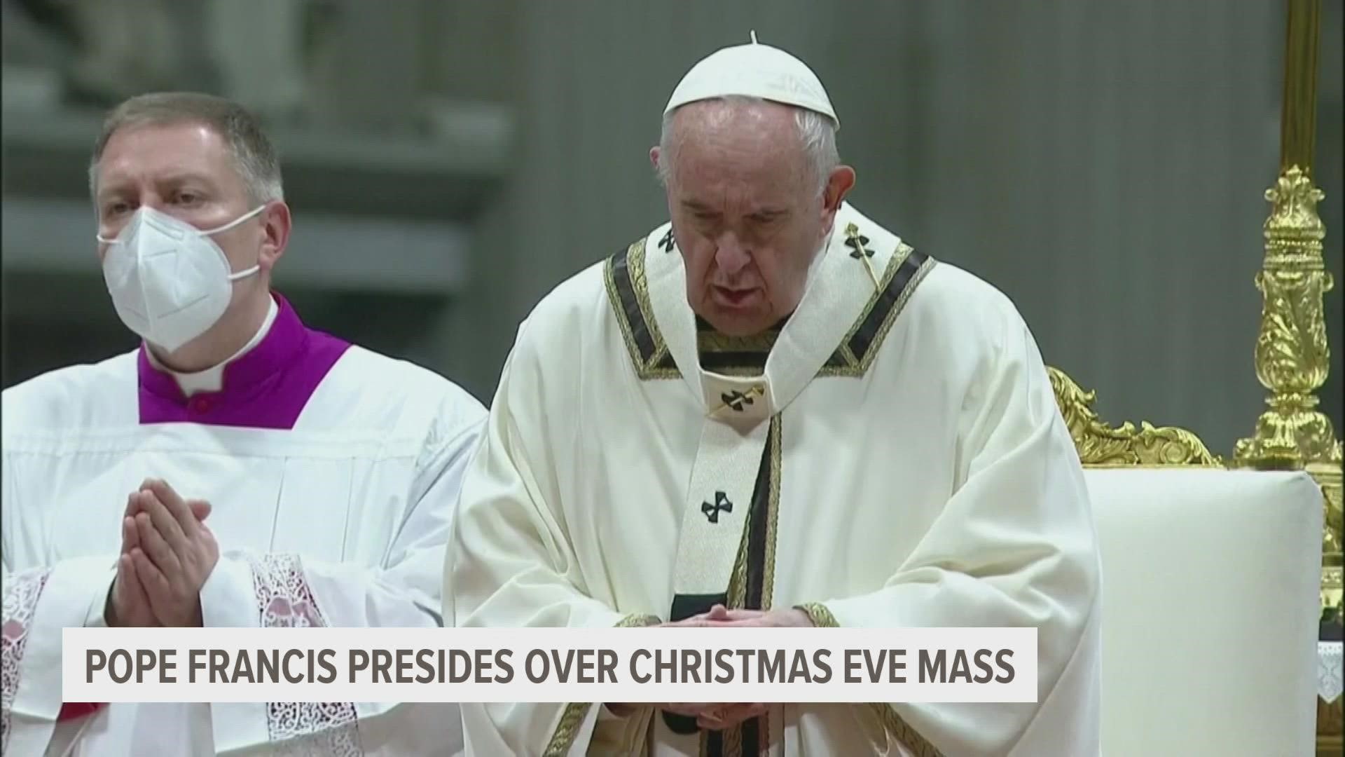 During the service, the pope reminded his congregation that Jesus came into the world poor, and urged compassion.