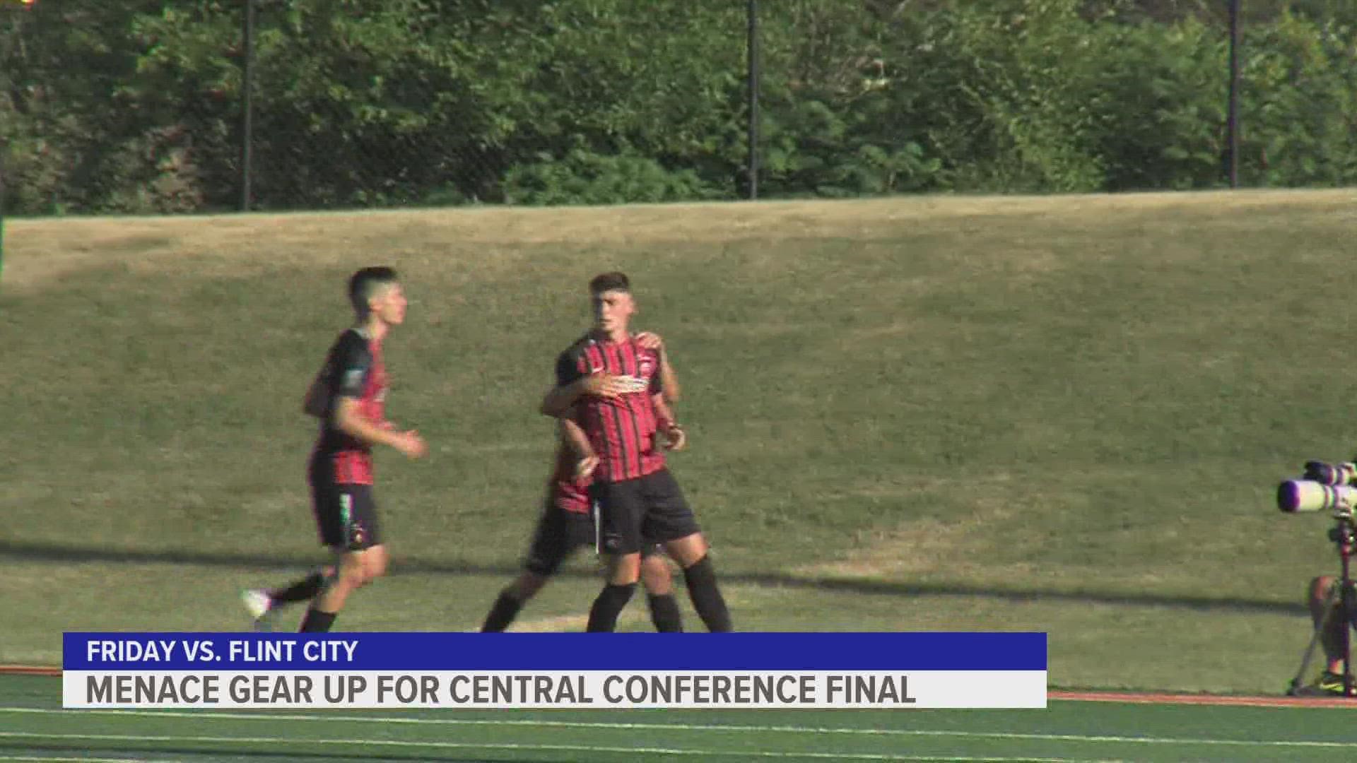The Des Moines menace will be hosting the USL League Two central conference final on Friday
where they'll be up against their longtime rivals the Flint City Bucks.