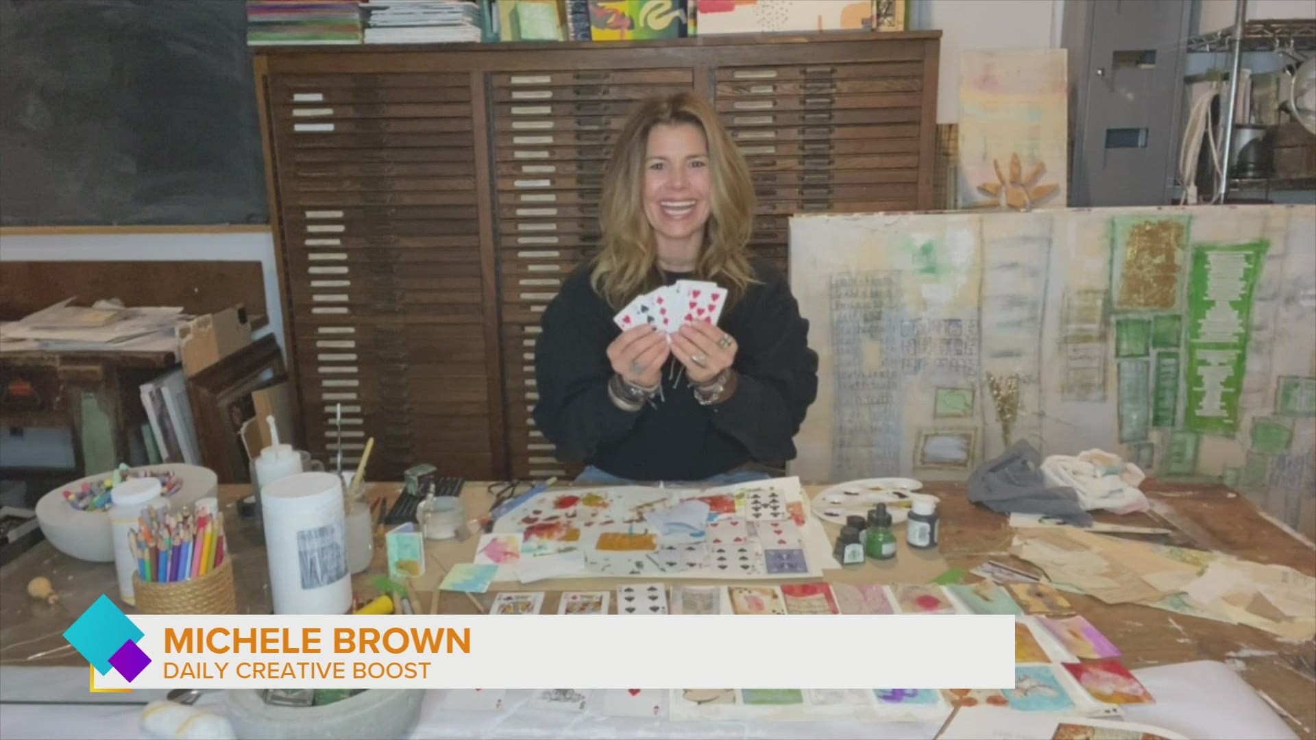 Michele creates playing cards this morning on 'Iowa Live'