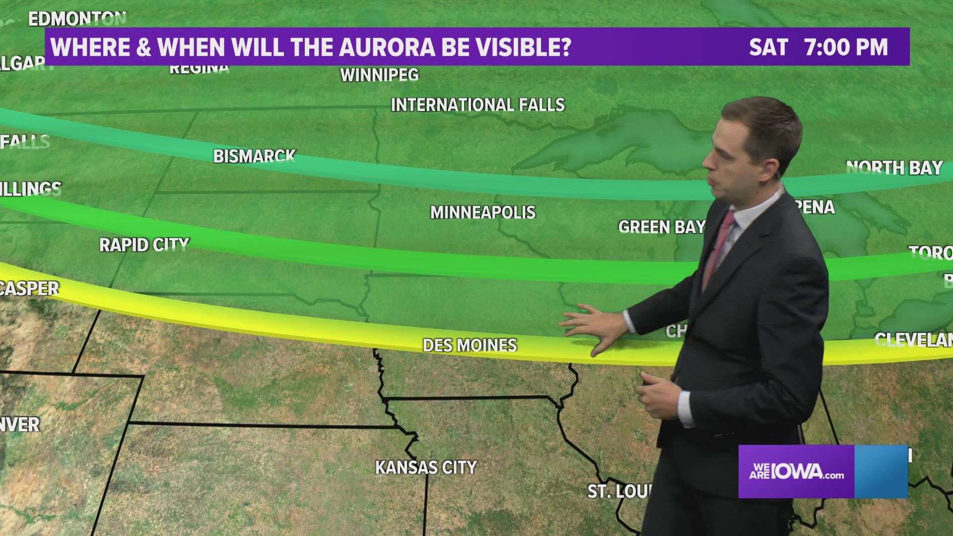 The Northern Lights could be visible in Iowa Saturday night, especially in northern Iowa