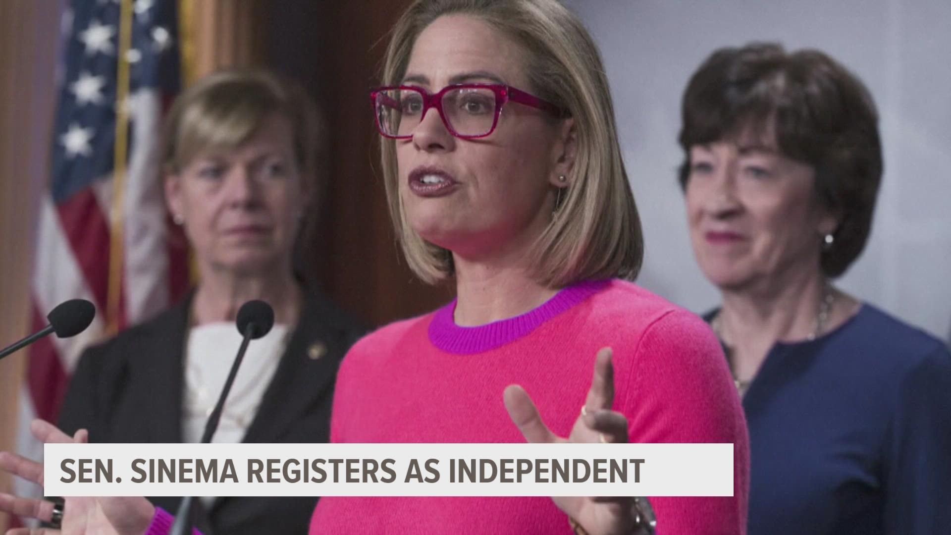 Despite no longer being a Democrat, Sinema said she wouldn't caucus with the Republicans, maintaining Democratic senate control.