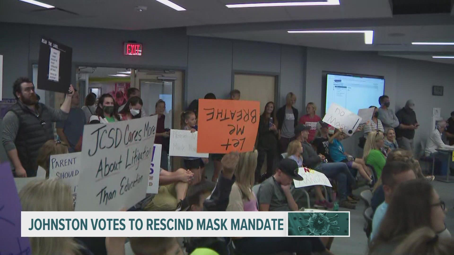 The school board voted 4-3 Tuesday night in favor of lifting the mask mandate that had been reinstated in September.