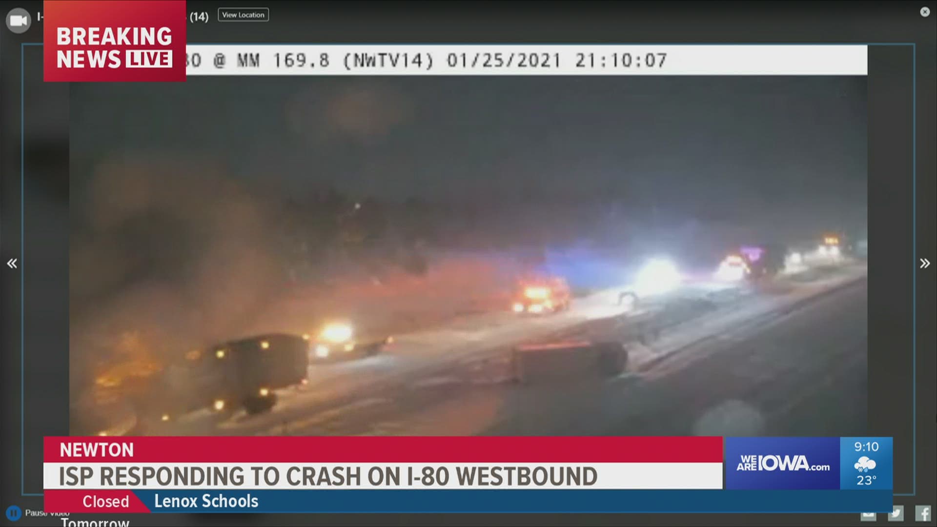 All lanes on I-80 near Newton were blocked due to the accident. Weather conditions are still dangerous, and officials say travel is not recommended.