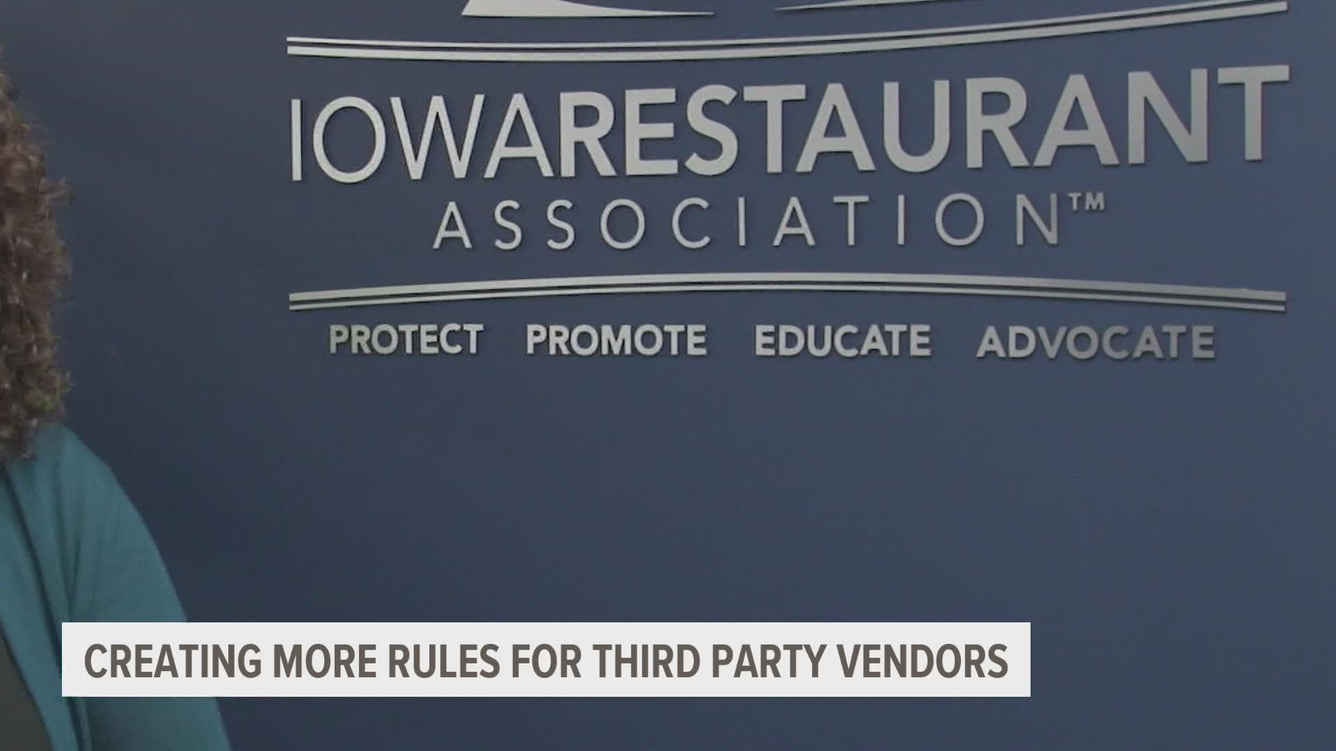 Iowa Restaurant Association wants legislation passed to create a contract between third-party vendors and restaurants. So both share liability if a problem arises.